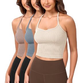 ODODOS Seamless Sweetheart Neck Crop Tank for Women Ribbed Strappy Racerback Cropped Cami Tops
