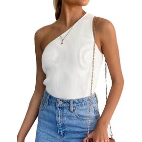 ZESICA المرأة كتف واحد تانك الصيف بلا أكمام تي شيرت مضلع متماسكة سليم صالح مثير عادية الأساسية المحملة القمم in Kuwait