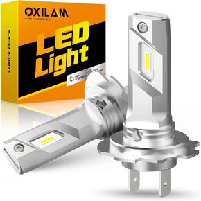OXILAM Mini H7 LED Bulbs 300% Brightness, 6500K Cool White Light No Dark Spot, 1:1 Design Wireless No Adapter Required, Non-Polarity Plug & Play Forward Light Bulb, Pack of 2