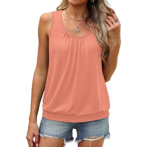 WIHOLL Women's Summer Tank Tops Loose Fit Pleated Scoop Neck Shirts Casual Sleeveless Tops Banded Bottom in Saudi Arabia
