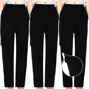 Blosssound 3 Pack Men's Chef Cargo Pants Classic 5 Pocket Black Baggy Chef Pants for Men Kitchen Restaurant Works Pants with Wide Elastic Waist and Drawstring(L)