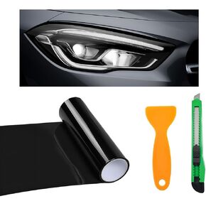Car Light Tint Film, 12×48 Inch Tint Vinyl Wrap Film Roll with Squeegee and Cutter, Self-Adhesive Film Sticker for Car Headlights Tail Lights Fog Lights, Car Accessories (Light Black)