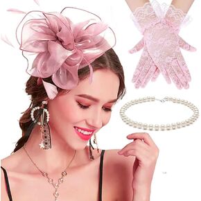 Tea Party Hat Fascinators Hats and Gloves for Women Girls Elegant Kentucky Derby Hat Flower Headband for Wedding Church