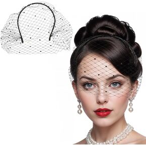 Black Veil Mesh Veil with Rhinestones Birdcage Veil Women Vintage Black Lace Headband Veil Mystery Veil for Women Bridal Wedding Veil