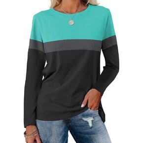 ORANDESIGNE Women's Long Sleeve Color Block Tunics Tops Round Neck Shirts Casual Blouses