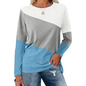 ORANDESIGNE Women's Color Block Long Sleeve Tunics Tops Casual Round Neck Loose Shirts Blouses