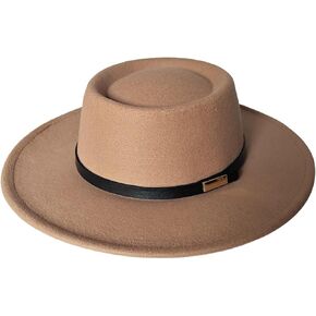 Women Men Wool Fedora Hat, Classic Vintage Wide Brim Flat Top Hat Warm Jazz Panama Hat with Belt