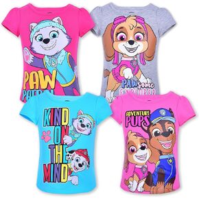 Paw Patrol Nickelodeon Skye and Everest Girls Short Sleeve Shirt 4 Pack for Toddler and Little Kids