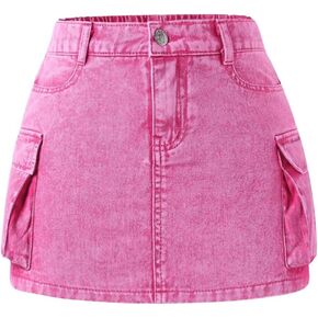 GORGLITTER Girl's Denim Skirt High Waisted Jean Skirt Y2k A-Line Short Mini Skirt with Pockets