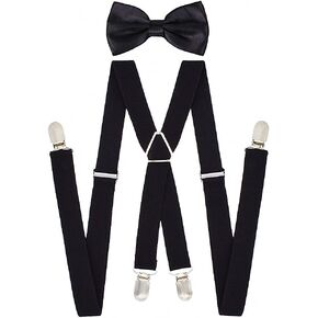 Mens Suspenders Set Polyester Material X-Shape with Bow Tie for Wedding Party