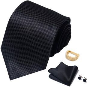 Men's Business Suit Accessory Set - Polyester Tie, Pocket Square, Cufflinks, and Tie Clip with Zirconia