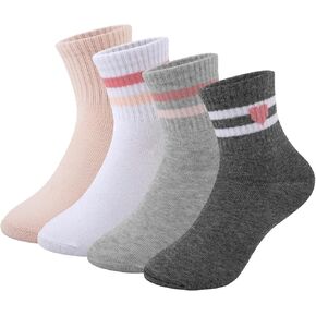 4 Pairs Kids Girls Athletic Crew Socks,Soft Cotton Striped Socks School Uniform Soccer Running Sport Casual Socks