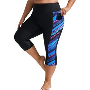 Hanna Nikole Womens Plus Size Capri Swim Pants High Waisted Swim Shorts Swimming Leggings with Pockets