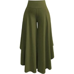 OYOANGLE Women's Plus Size High Waisted Asymmetrical Ruffle Hem Wide Leg Pants Flowy Palazzo Pants
