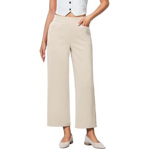 GRAPENT Cropped Pants for Women Trendy Business Casual High Waisted Pull On Wide Leg Stretchy Dress Pants with Pockets