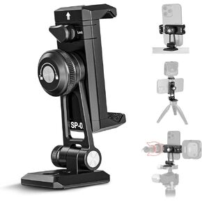 NEEWER Smartphone Tripod Mount Aluminum Alloy, 360° Rotatable Phone Holder with Cold Shoe Mount and Arca Type Base Compatible with iPhone 14 Pro Max Galaxy S22 Ultra Pixel and 2.6"–4" Wide Smartphones