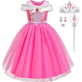 Girls Princess Costume Pink Dress Up Outfit for Halloween Cosplay Carnival Party