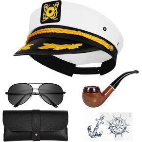 dodowin Captain Sailor Hats for Women Men, Adjustable Boat Yacht Rock Costumes for Hugh Hefner Playboy Party