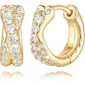 Gold Hoop Earrings 14K Gold Hoop Earrings for Women Small Gold Huggie Hoop Earrings for Women X-Shaped Cubic Zirconia Elegant 14K Gold Earrings for Women