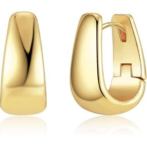 925 Sterling Silver Earrings Small Chunky Silver Earrings for Women 14K Gold Plated Small Hoop Earrings Silver Hypoallergenic Earrings Small Thick Huggie Hoops Earrings