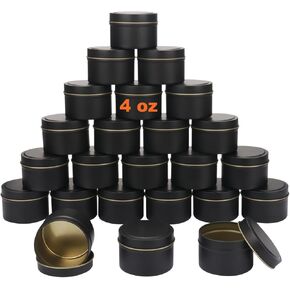 GENHAKON 24 Packs 8 oz Black Candle Tins, Bulk Candle Making Tins, Candle Jars, Candle Containers for Making Candles
