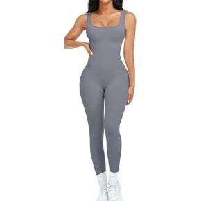 OLCHEE Womens Workout Rompers Jumpsuits Seamless Ribbed Yoga Gym One Piece Sleeveless Square Neck Tank Top Leggings Unitard