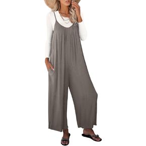 Happy Sailed Womens Casual Jumpsuits Loose Overalls Summer Sleeveless Stretchy Wide Leg Long Pants Romper with Pockets