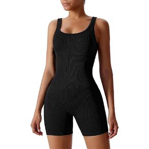 angelana Women's Workout Jumpsuit Built In Bra Yoga Ribbed One Piece Outfits Athletic Rompers Tummy Control