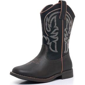 Blikcon Boys Girls Cowgirl Boots Girls Cowboy Western Boots Mid Calf Square Toe Riding Shoes (Toddler/Little Kid/Big Kid)