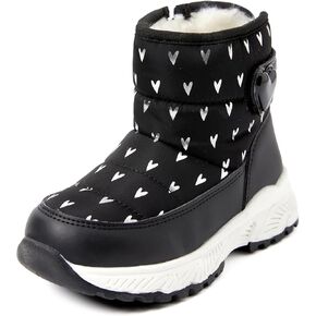 PATPAT Toddler Girls' Winter Snow Boots, Little Kis Outdoor Waterproof Mid-Calf Snow Boots with Warm Lining and Heart Pattern