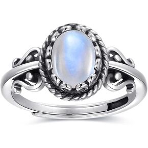 Turquoise/Moonstone/Opal Ring Silver Adjustable Rings for Women Filigree Statement Engagement Promise Ring Womens Vintage Rings Jewelry Gifts Fit Size 6-9