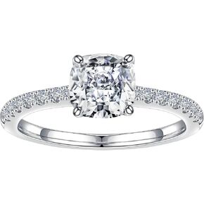 SMILEST 1.5ct Cushion Moissanite Rings for Women, D Color VVS1 Clarity Lab Created Diamond Rings 18K White Gold Plated 925 Sterling Silver Moissanite Engagement Rings for Women Wife with Side Stone