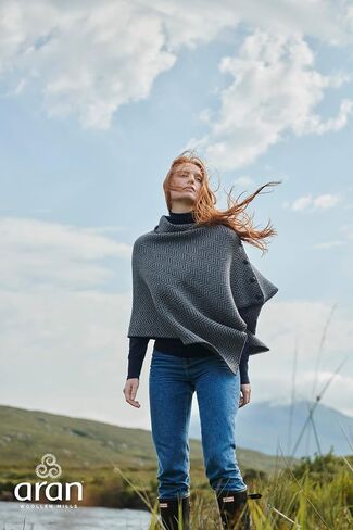 Irish Knit Poncho for Women Herringbone Merino Wool Cardigan Made in Ireland in Saudi Arabia