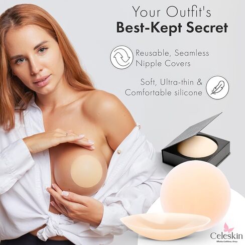 Celeskin Nipple Covers - 2 Piece Adhesive Silicone Pasties for Women, Reusable Sticky Bra Inserts for See-Through Tops. in Saudi Arabia