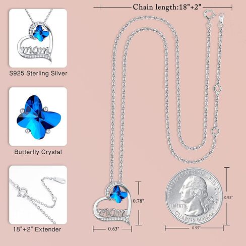 Iefil Christmas Gifts for Mom - Butterfly Crystal Necklaces for Mom | 925 Sterling Silver Heart Jewelry | Mothers Day Gifts | Mother Birthday Gifts for Mom in Saudi Arabia