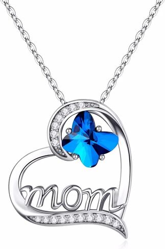 Iefil Christmas Gifts for Mom - Butterfly Crystal Necklaces for Mom | 925 Sterling Silver Heart Jewelry | Mothers Day Gifts | Mother Birthday Gifts for Mom in Saudi Arabia