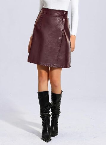 raita Faux Leather Skirts for Women High Waist Mini Skirt for Work Casual Pleather A Line Knee Length Wrap Skirt in Saudi Arabia