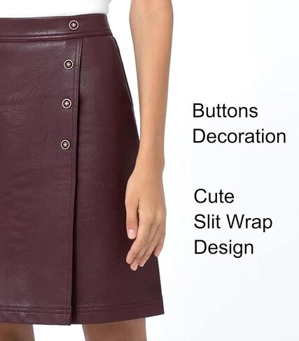raita Faux Leather Skirts for Women High Waist Mini Skirt for Work Casual Pleather A Line Knee Length Wrap Skirt in Saudi Arabia