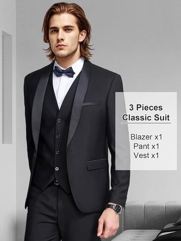 Men's Suit 3 Piece Slim Fit Suits Set Classic Tuxedo Shawl Lapel One Button Suit for Wedding Prom Business Dinner Prom in Saudi Arabia