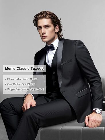 Men's Suit 3 Piece Slim Fit Suits Set Classic Tuxedo Shawl Lapel One Button Suit for Wedding Prom Business Dinner Prom in Saudi Arabia