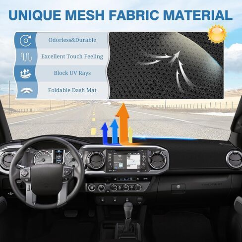غطاء لوحة القيادة FIILINES لسيارة Toyota Tacoma 2016-2023، ملحقات غطاء لوحة القيادة، غطاء حماية شبكي غير قابل للانزلاق بدون وهج أسود in Saudi Arabia