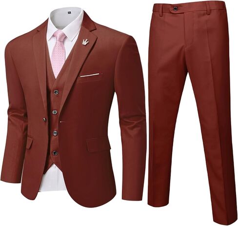 بدلة Hihawk للرجال بقصة ضيقة من 3 قطع، مجموعة سترة بزر واحد، سترة وسترة وسروال لحفلات الزفاف وحفلات العمل in Kuwait