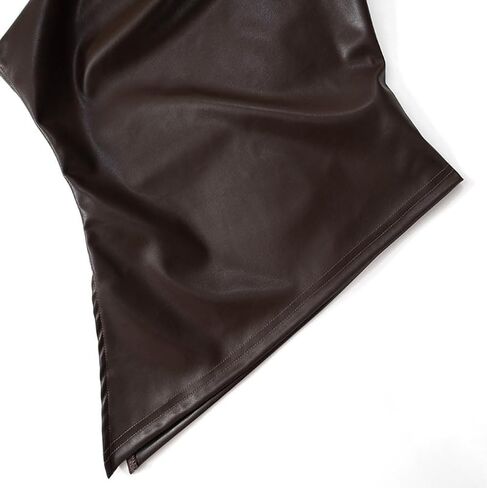 Women's One Shoulder Sleeveless Leather Tank Tops with Zipper Pleated Slim Asymmetrical Ruched Blouse T Shirt in Kuwait