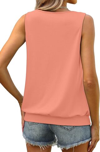 WIHOLL Women's Summer Tank Tops Loose Fit Pleated Scoop Neck Shirts Casual Sleeveless Tops Banded Bottom in Kuwait