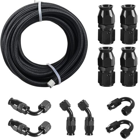 4AN 1/4 PTFE E85 خرطوم مضفر خط الوقود تركيب عدة 20FT نقل النفط برودة خط النايلون الفولاذ المقاوم للصدأ الأسود in Kuwait