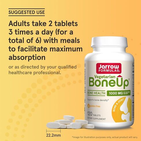 Jarrow Formulas BoneUp، 1000 مجم من الكالسيوم يوميًا، وفيتامين د3، والبورون والمعادن النزرة لصحة العظام ودعم المفاصل، 120 قرصًا نباتيًا in Kuwait