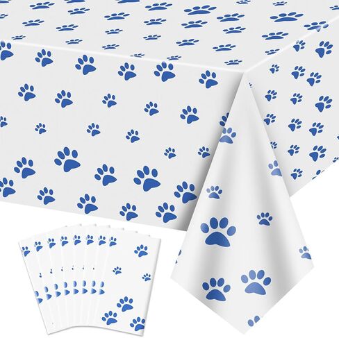 4 Pack Puppy Paw Print Tablecloths, 51x87'' Blue Plastic Disposable Table Cover for Pet Themed Party Decoration for Cat Dog Birthday Party Supplies Lets Pawty Party Supplies in Saudi Arabia