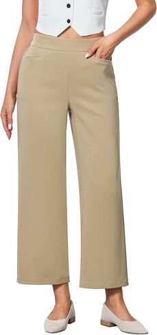 GRAPENT Cropped Pants for Women Trendy Business Casual High Waisted Pull On Wide Leg Stretchy Dress Pants with Pockets in Saudi Arabia