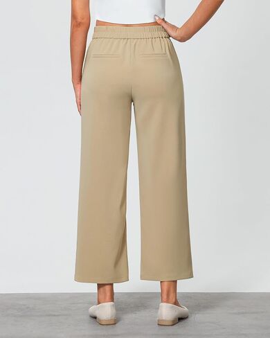 GRAPENT Cropped Pants for Women Trendy Business Casual High Waisted Pull On Wide Leg Stretchy Dress Pants with Pockets in Saudi Arabia