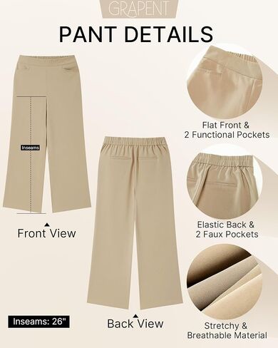GRAPENT Cropped Pants for Women Trendy Business Casual High Waisted Pull On Wide Leg Stretchy Dress Pants with Pockets in Saudi Arabia